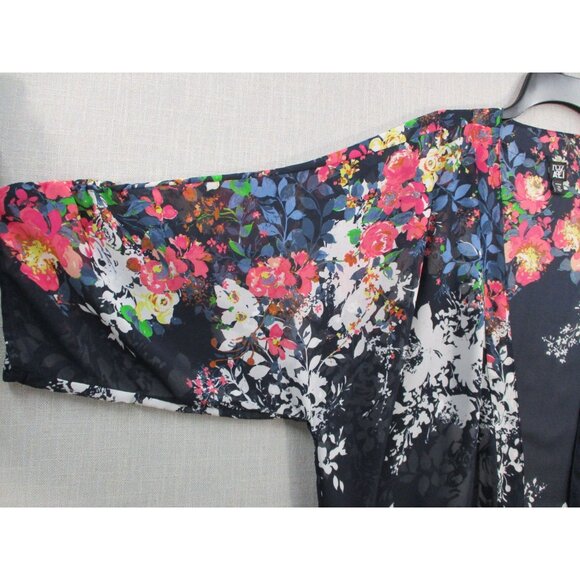Roz Ali Floral Watercolor Kimono Cardigan Open Front Lightweight Layering 2X - Picture 6 of 11